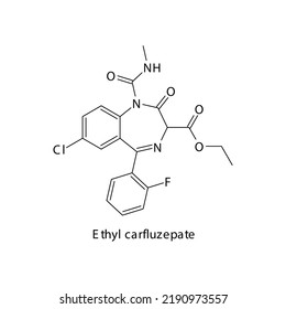 Ethyl carfluzepate molecule flat skeletal structure, Benzodiazepine class drug used as Sedative, hypnotic agent. Vector illustration on white background.
