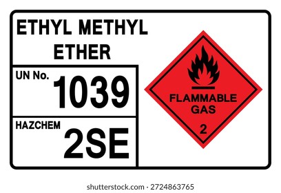 Ethylmethylether UN 1039 Symbol, Vektorgrafik, einzeln auf weißem Hintergrund, Etikett. EPS10
