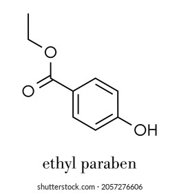 Ethyl paraben (ethyl para-hydroxybenzoate) preservative molecule. Skeletal formula.