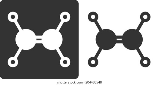 Ethylene (ethene) molecule, flat icon style. Carbon and hydrogen atoms shown as circles.