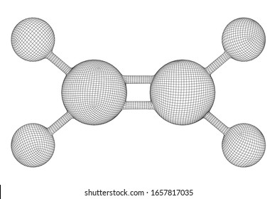 Ethylene ethene molecule. Used in production of polyethylene. Plant hormone. Wireframe low poly mesh vector illustration.
