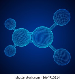 Ethylene ethene molecule. Used in production of polyethylene. Plant hormone. Wireframe low poly mesh vector illustration.