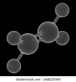 Ethylene ethene molecule. Used in production of polyethylene. Plant hormone. Wireframe low poly mesh vector illustration.