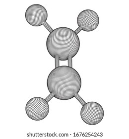 Ethylene ethene molecule. Used in production of polyethylene. Plant hormone. Wireframe low poly mesh vector illustration.