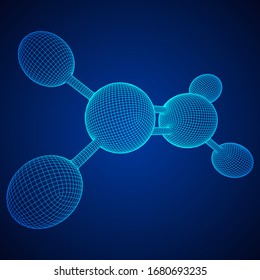 Ethylene ethene molecule. Used in production of polyethylene. Plant hormone. Wireframe low poly mesh vector illustration.