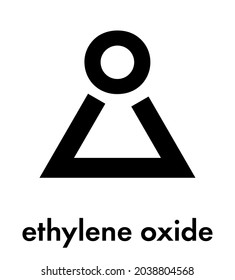 Ethylene oxide (oxirane) molecule. Uses include sterilization of medical devices and as a precursor of polymers. Skeletal formula.