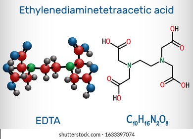 Ethylenediaminetetraacetic Acid, Edetic Acid, EDTA Molecule. It Is A Lead Chelator And Anti-coagulant. Structural Chemical Formula And Molecule Model. Vector Illustration