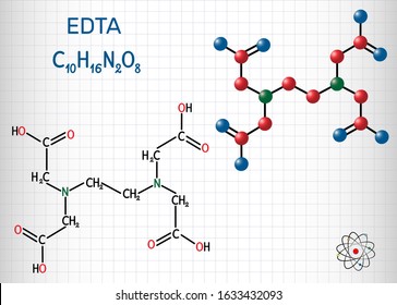 Ethylenediaminetetraacetic Acid, Edetic Acid, EDTA Molecule. It Is A Lead Chelator And Anti-coagulant. Structural Chemical Formula And Molecule Model. Sheet Of Paper In A Cage. Vector Illustration