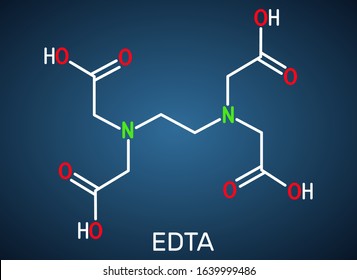 Ethylenediaminetetraacetic Acid, Edetic Acid, EDTA Molecule. It Is A Lead Chelator And Anti-coagulant. Structural Chemical Formula On The Dark Blue Background. Vector Illustration