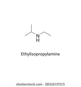 Ethylisopropylamine skeletal structure. amine compound schematic illustration. Simple diagram, chemical formula.