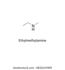 Ethylmethylamine skeletal structure. amine compound schematic illustration. Simple diagram, chemical formula.