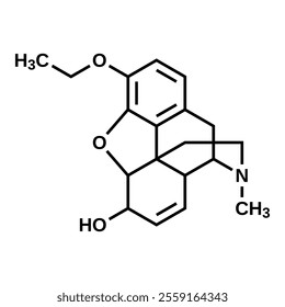 Ethylmorphine structural formula, vector illustration
