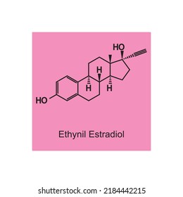 Ethynil Estradiol hormone molecular structure on pink background. Vector illustration.