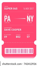 E-Ticket or Boarding Pass Card Template with Bar Code. Train Ticket Pass Design. EPS 10