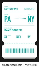 E-Ticket or Boarding Pass Card Template with Bar Code. Train Ticket Pass Design. EPS 10