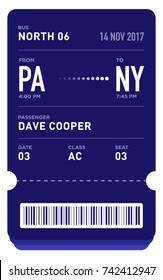 E-Ticket or Boarding Pass Card Template with Bar Code. Bus Ticket Pass Design. EPS 10