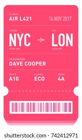 E-Ticket or Boarding Pass Card Template with Bar Code. Flight Ticket Pass Design. EPS 10