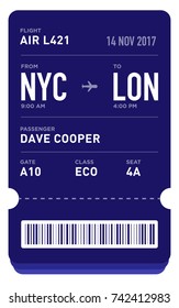 E-Ticket or Boarding Pass Card Template with Bar Code. Flight Ticket Pass Design. EPS 10