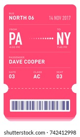 E-Ticket or Boarding Pass Card Template with Bar Code. Bus Ticket Pass Design. EPS 10