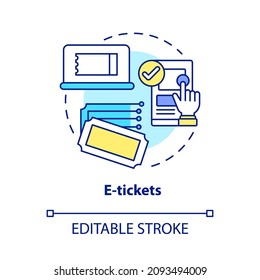 E-tickets concept icon. Ordering public transport tickets online. Passenger electronic document abstract idea thin line illustration. Vector isolated outline color drawing. Editable stroke