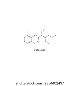 Etidocaine flat skeletal molecular structure Local Anesthetic drug used in local anasthesia, pain treatment. Vector illustration.
