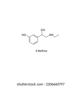 Etilefrine-Molekül flache skelettale Struktur, Beta-Agonist, verwendet in der kardialen Stimulans Vektorgrafik auf weißem Hintergrund.