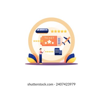 etiquette. digital ticket or electronic ticket concept. buy online. order train, plane and bus tickets via the internet. Book hotels or accommodation online. illustration concept design. graphic