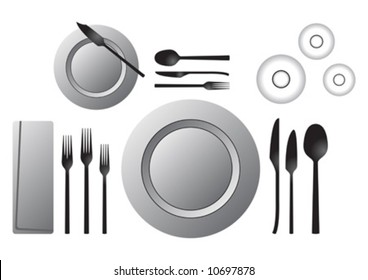 Etiquette. Formal Table Setting Isolated Over White Background