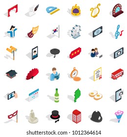 Etiquette icons set. Isometric set of 36 etiquette vector icons for web isolated on white background