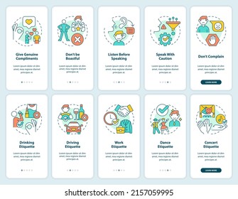 Etiqueta de la pantalla de la aplicación móvil de embarque. Recorrido de reglas básicas 5 pasos de páginas de instrucciones gráficas con conceptos lineales. UI, UX, plantilla GUI. Multitud de tipos de letra Pro-Bold, con uso regular