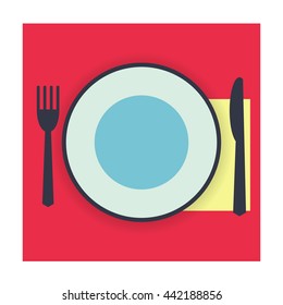 Etiquette start eating. Knife and fork plate. Table etiquette. Flat vector fork, knife, spoon on white background. Etiquette at the table