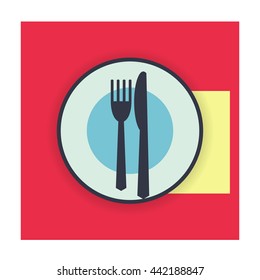 Etiquette wait next meal. Knife and fork plate. Table etiquette. Flat vector fork, knife, spoon on white background. Etiquette at the table.