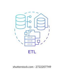 Icono de concepto de degradado azul ETL. Proceso de integración de datos. Sistemas de bases de datos. Infraestructura de TI. Ilustración de línea de forma redonda. Abstractas idea. Diseño gráfico. Fácil de usar en infografía, presentación