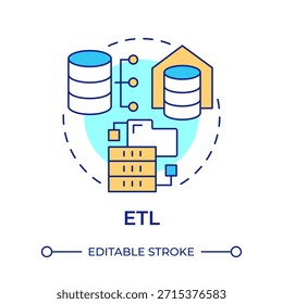 ETL multi color concept icon. Data integration process. Database systems. IT infrastructure. Round shape line illustration. Abstract idea. Graphic design. Easy to use in infographic, presentation