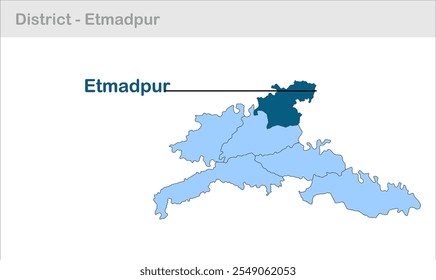 Etmadpur sub-mapa de distrito, Agra Distrito, Estado de Uttar Pradesh, República de India, Gobierno de Uttar Pradesh, territorio indio, India oriental, política, aldea, turismo