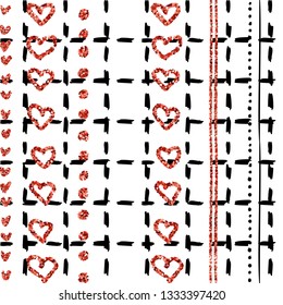 Etnic hand drawn pattern with geometric shapes and glitter red effect
