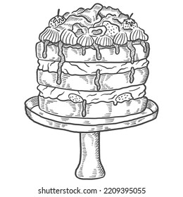 eton mess cake british or england and dessert snack isolated doodle hand drawn sketch with outline style