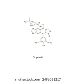 Estructura molecular esquelética plana de etopósido Fármaco antineoplásico utilizado en el tratamiento del cáncer. Diagrama científico de la Ilustración vectorial.