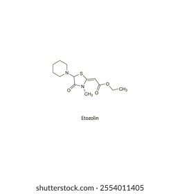 Etozolin flat skeletal molecular structure Loop diuretic drug used in hypertension treatment. Vector illustration scientific diagram.
