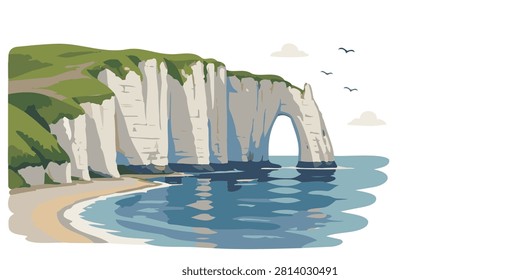 etretat cliffs and natural arch coastal landscape in normandy france