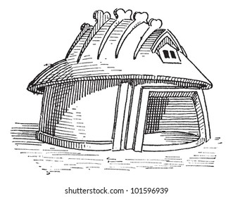 Etrurian House in Tuscany, Italy, vintage engraved illustration. Dictionary of Words and Things - Larive and Fleury - 1895