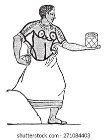 Etruscan cook, vintage engraved illustration. 