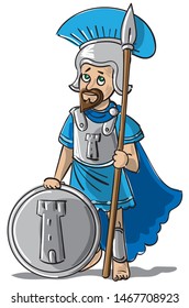 Ettore. Trojan war, Iliad. Greek. Ancient warrior. Cartoon, mythology, charachter