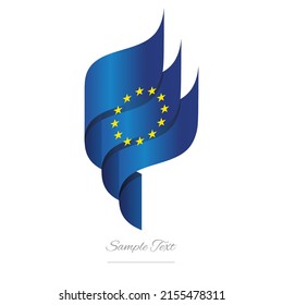 EU abstract 3D wavy flag blue yellow modern Europen ribbon torch flame strip logo icon vector