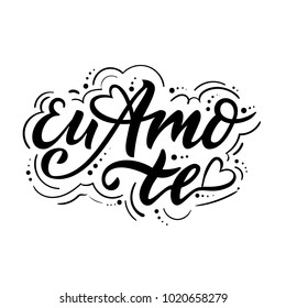 Eu Amo-Te. I love you in Portuguese. Hand sketched Love text as logotype, badge and icon. 