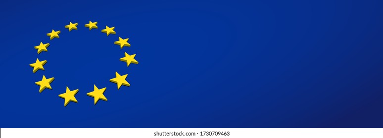 EU Banner Flag with star circle, three-dimensional perspective