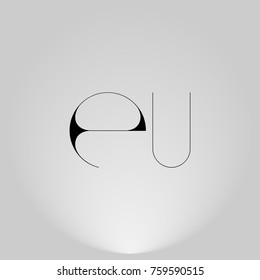 EU Black thin minimalist LOGO Design with Highlight on Gray background.