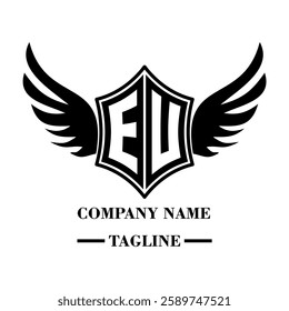 EU A bold winged shield emblem with customizable initials A-Z. Sleek black-and-white vector, perfect for branding, sports teams, motorcycle clubs, gaming,apparel and High-quality
