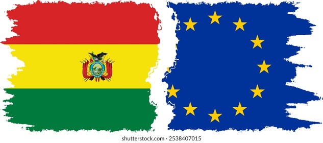 EU and Bolivia grunge flags connection, vector