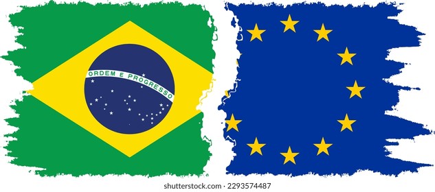 EU and Brazil grunge flags connection, vector